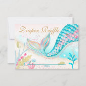 マーメイドお洒落ガール赤ちゃんシャワーおむつラッフル サンキューカード (正面)