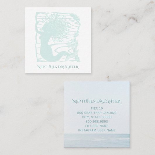 マーメイドお洒落コーラルヘア海波 スクエア名刺 (正面/裏面)