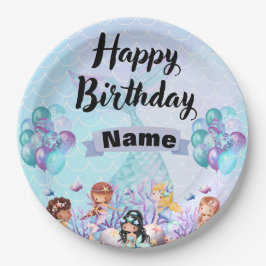 マーメイドお洒落パーティーデコール – 青と紫 ペーパープレート