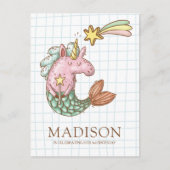 マーメイドお洒落ユニコーン誕生日招待状 インビテーションポストカード (正面)