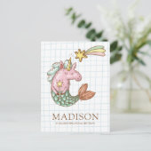 マーメイドお洒落ユニコーン誕生日招待状 インビテーションポストカード (スタンド正面)