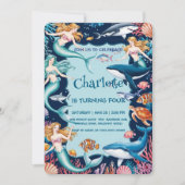 マーメイドお洒落レインボー海の誕生日パーティー 招待状 (正面)