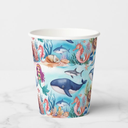 マーメイドお洒落レインボー海の誕生日パーティー 紙コップ (裏面)