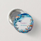 マーメイドお洒落レインボー海の誕生日パーティー 缶バッジ (正面&裏面)