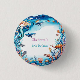 マーメイドお洒落レインボー海の誕生日パーティー 缶バッジ