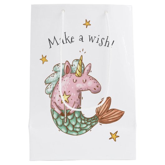 マーメイドお洒落・ユニコーンが願いを叶える誕生日 ミディアムペーパーバッグ (裏面)