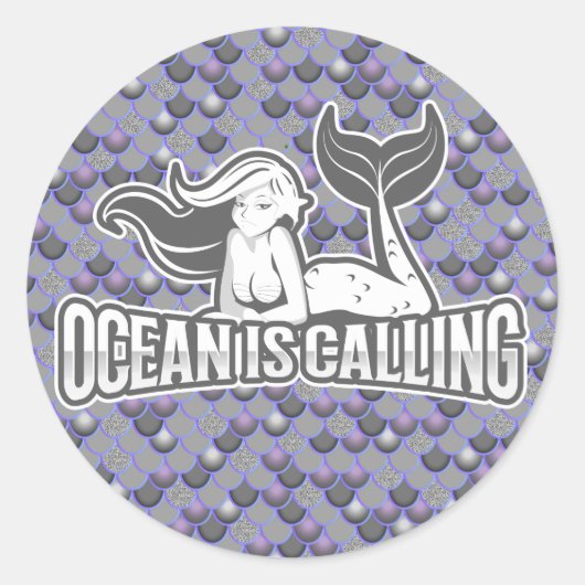 マーメイドかわいいグレー ラウンドシール (正面)