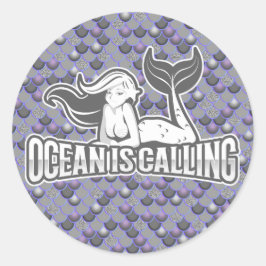 マーメイドかわいいグレー ラウンドシール