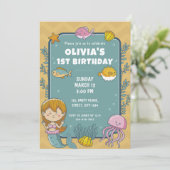 マーメイドかわいい女の子1st誕生日パーティー 招待状 (スタンド正面)