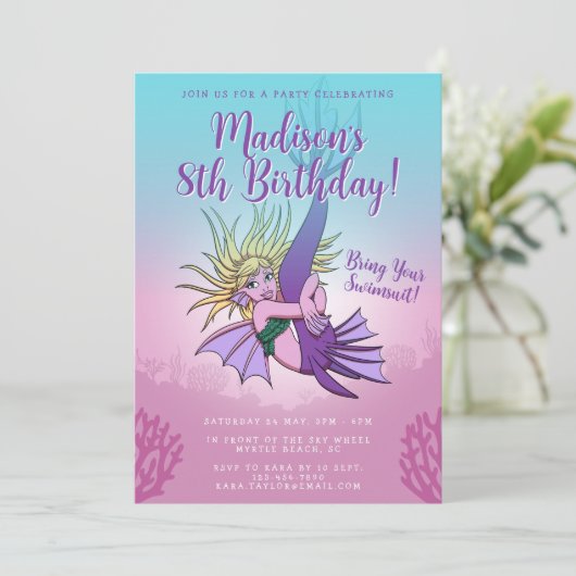 マーメイドかわいい漫画ガール8誕生日 招待状 (スタンド正面)