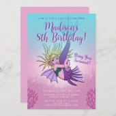 マーメイドかわいい漫画ガール8誕生日 招待状 (正面/裏面)