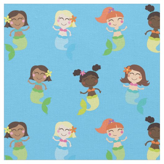 マーメイドかわいい漫画キッズプリント生地 ファブリック (クローズアップ)