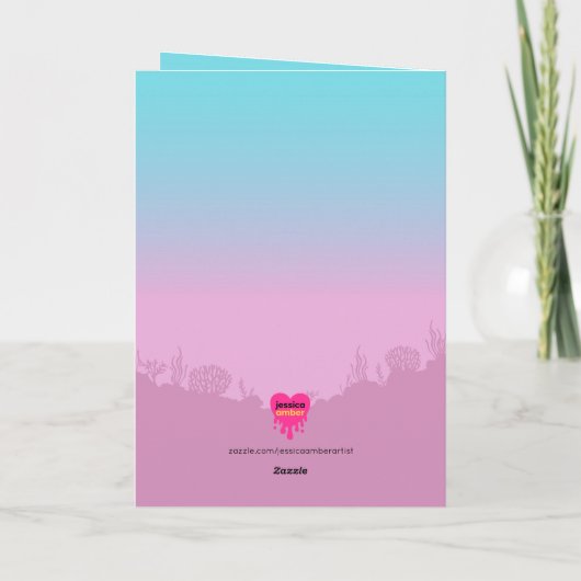 マーメイドかわいい紫色の漫画ガール14誕生日 カード (裏面)