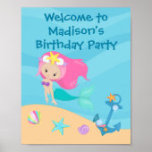 マーメイドかわいらしガールカスタム子供の誕生日パーティー ポスター (正面)
