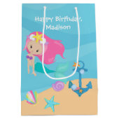 マーメイドかわいらしガールカスタム子供の誕生日パーティー ミディアムペーパーバッグ (裏面)