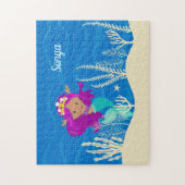 マーメイドかわいらしガールパーソナライズされたキッズブルー海 ジグソーパズル (縦)