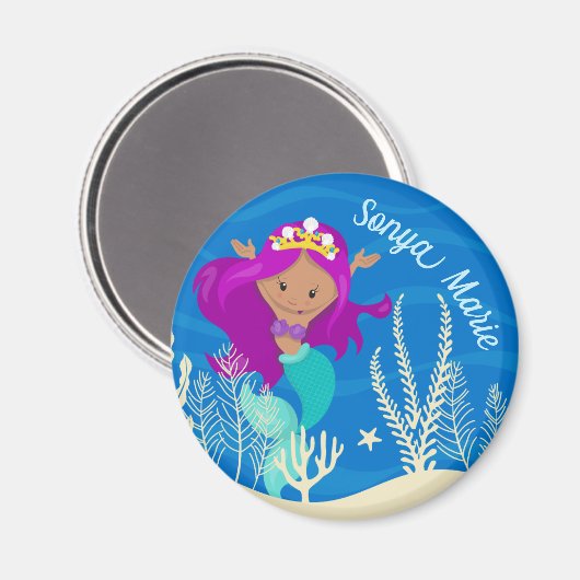 マーメイドかわいらしガールブルー海モノグラム マグネット (正面/裏面)