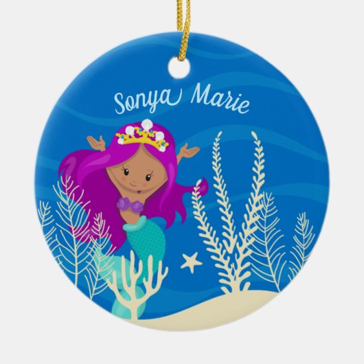 マーメイドかわいらしガール海子カスタムビーチ セラミックオーナメント (正面)