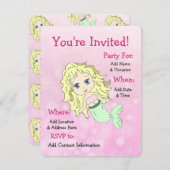 マーメイドかわいらしバースデーパーティ招待状 招待状 (正面/裏面)
