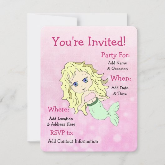 マーメイドかわいらしバースデーパーティ招待状 招待状 (正面)