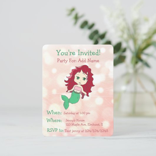 マーメイドかわいらしバースデーパーティ招待状 招待状 (スタンド正面)