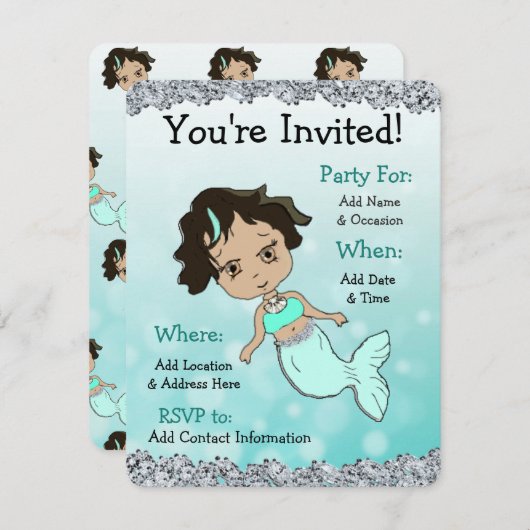 マーメイドかわいらしバースデーパーティ招待状 招待状 (正面/裏面)