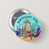 マーメイドかわいらし誕生日ガール 缶バッジ (正面&裏面)