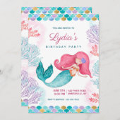 マーメイドかわいらし誕生日パーティー 招待状 (正面/裏面)