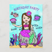マーメイドかわいらし誕生日招待状 ポストカード (正面)