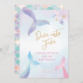 マーメイドが誕生日パーティーの招待状に飛び込む 招待状 (正面/裏面)