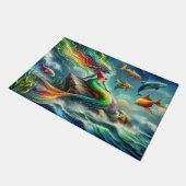 マーメイドが36x24に囲まれお洒落た岩に座る ドアマット (アングル)