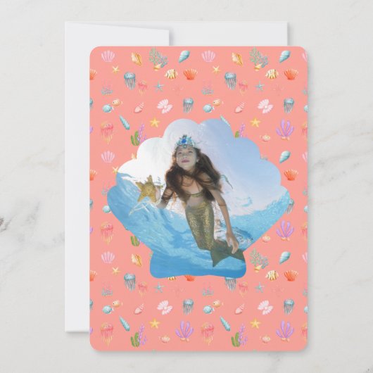マーメイドが5つの誕生日写真に飛び込む 招待状 (裏面)
