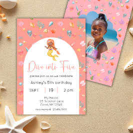 マーメイドが5つの誕生日写真に飛び込む 招待状