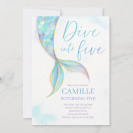 マーメイドが5歳の誕生日パーティーにダイビング 招待状