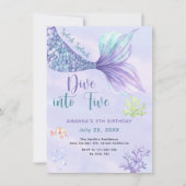 マーメイドが5歳の誕生日パーティーにダイビング 招待状 (正面)