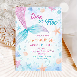 マーメイドが5歳の誕生日パーティーにダイビング 招待状