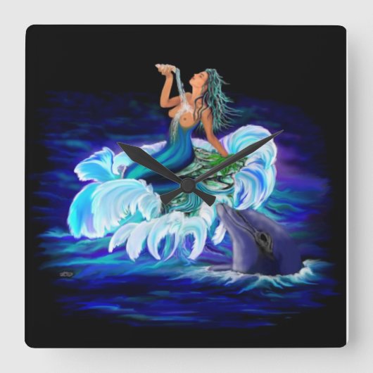 マーメイドとイルカ スクエア壁時計 (正面)