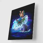 マーメイドとイルカ スクエア壁時計 (傾斜)