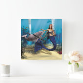 マーメイドとイルカ スクエア壁時計 (ホーム)