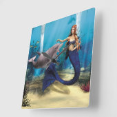 マーメイドとイルカ スクエア壁時計 (傾斜)