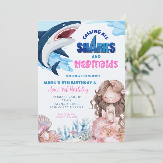 マーメイドとサメの夏の共同誕生日 招待状 (スタンド正面)