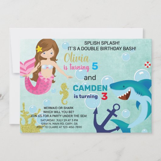 マーメイドとサメ兄弟姉妹の招待。 招待状 (正面)