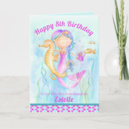 マーメイドとシーホースのホイムシーな水彩の誕生日 カード