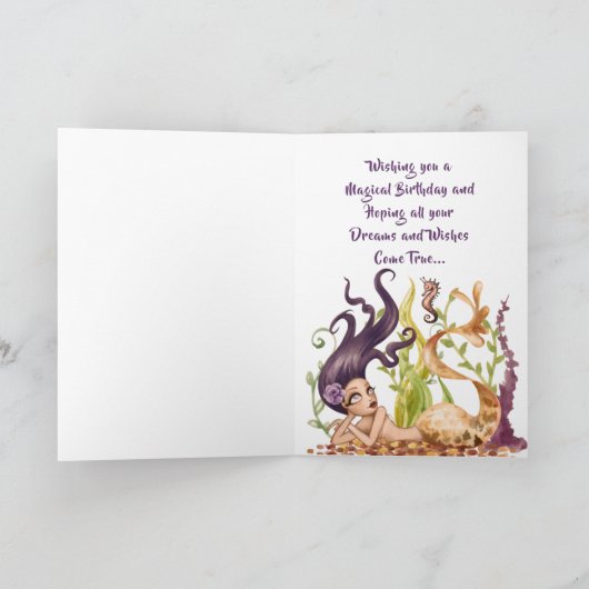 マーメイドとシーホースアンダーザシービーチ誕生日 カード (内部)