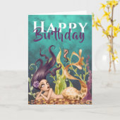 マーメイドとシーホースアンダーザシービーチ誕生日 カード (黄色い花)