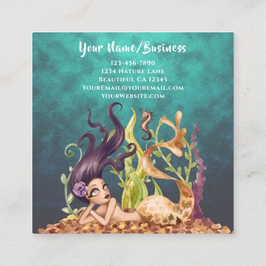 マーメイドとシーホースアンダーザシービーチ スクエア名刺 (裏面)