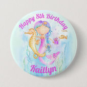 マーメイドとシーホース第8誕生日名前をカスタムする 缶バッジ (正面)