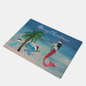 マーメイドとタコ沿岸ビーチクリスマスラグ ドアマット (アングル)