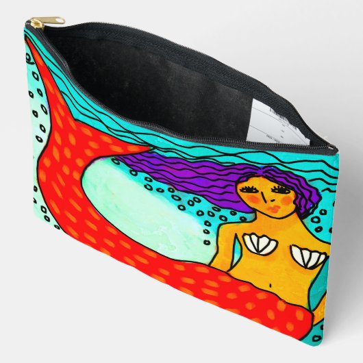 マーメイドとパープルヘアアート抽象芸術 アクセサリーポーチ (見開き)
