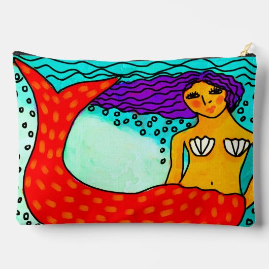 マーメイドとパープルヘアアート抽象芸術 アクセサリーポーチ (裏面)